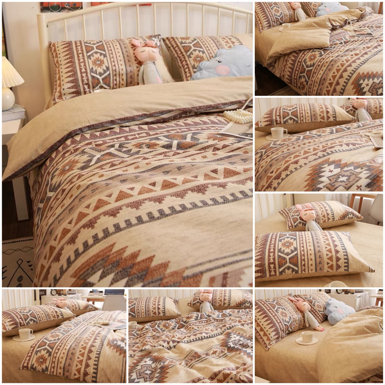 Set 4 món chăn ga gối cotton organic vintage 100% cotton nhật hàng nhập khẩu cao cấp 4 món