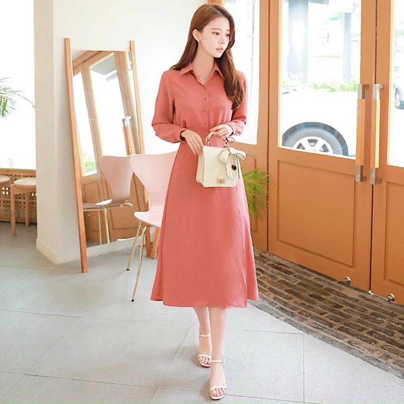 Đầm hồng ruốc đắp tà form dài
