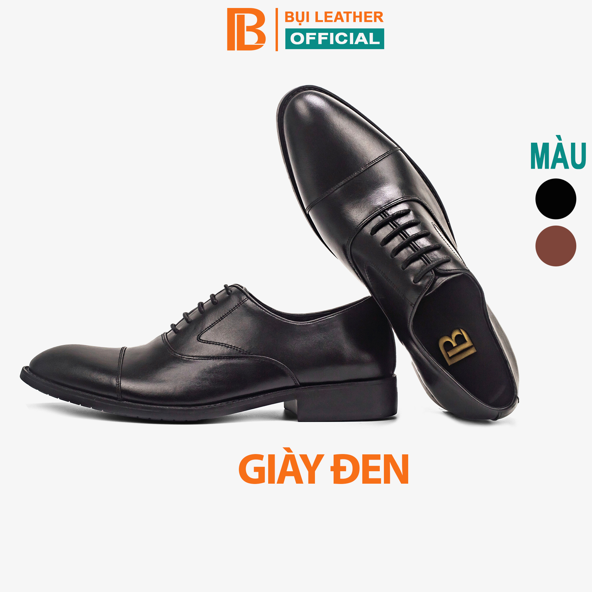 Giày tây nam oxford công sở G105, giày nam da bò nappa cao cấp màu đen có dây buộc, mặt trơn có viền- Bụi leather- hộp sang trọng -BH 12 tháng
