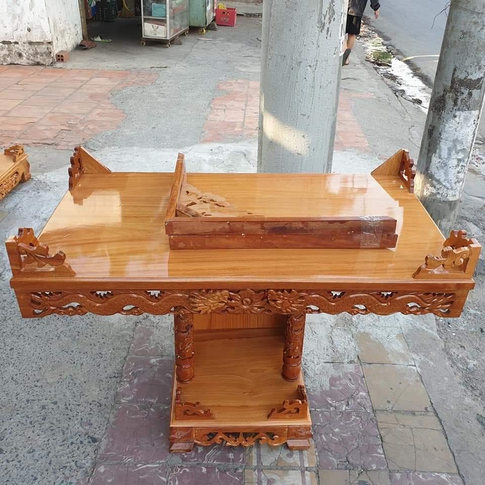 Bàn thờ treo tường gỗ căm xe mặt gỗ gõ đỏ ngang 1m7 gồm 1 bộ ke đế