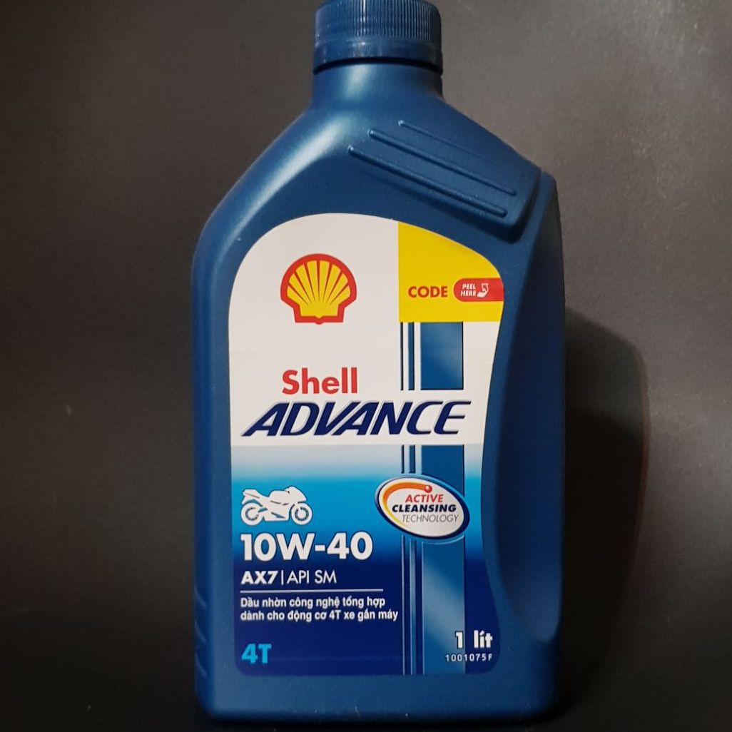 Nhớt shell advance 4t ax7 10w40 1l, nhớt xe số và xe côn tay shell ax7 10w40 synthetic based chai 1l