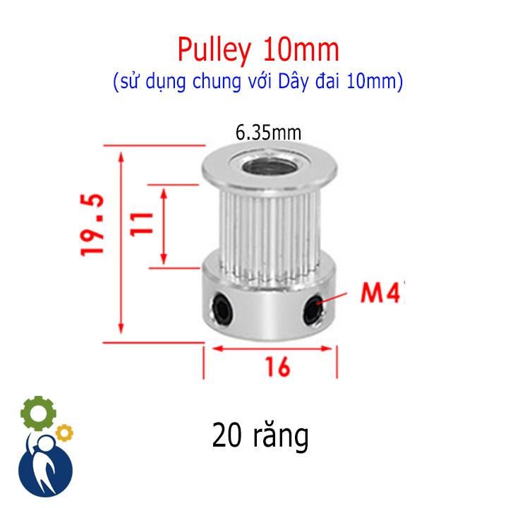 Buly, Puly, Pulley Trục 6.35mm - 20 Răng Đai 10, sử dụng với dây đai 2GT-10mm