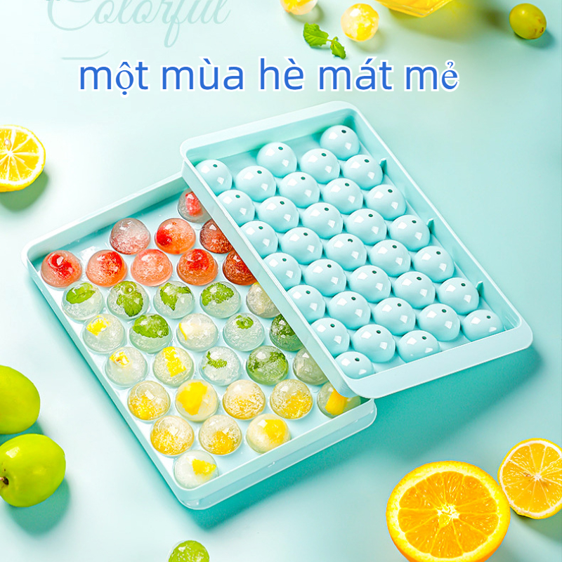 Khay đá bi tròn tủ lạnh 33 viên có nắp đậy-Khuôn làm thạch hoa quả hình bi tròn ngộ nghĩnh-HAUSE