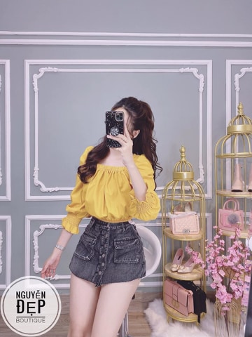 Áo voan cổ vuông nhún tay nhún eo nhún cổ kiểu cách TTSA0024