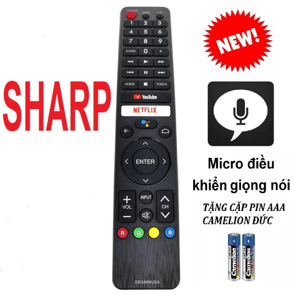 [HCM]Remote điều khiển tivi SHARP micro điều khiển giọng nói android tv GB346WJSA (Tặng pin - Mic)