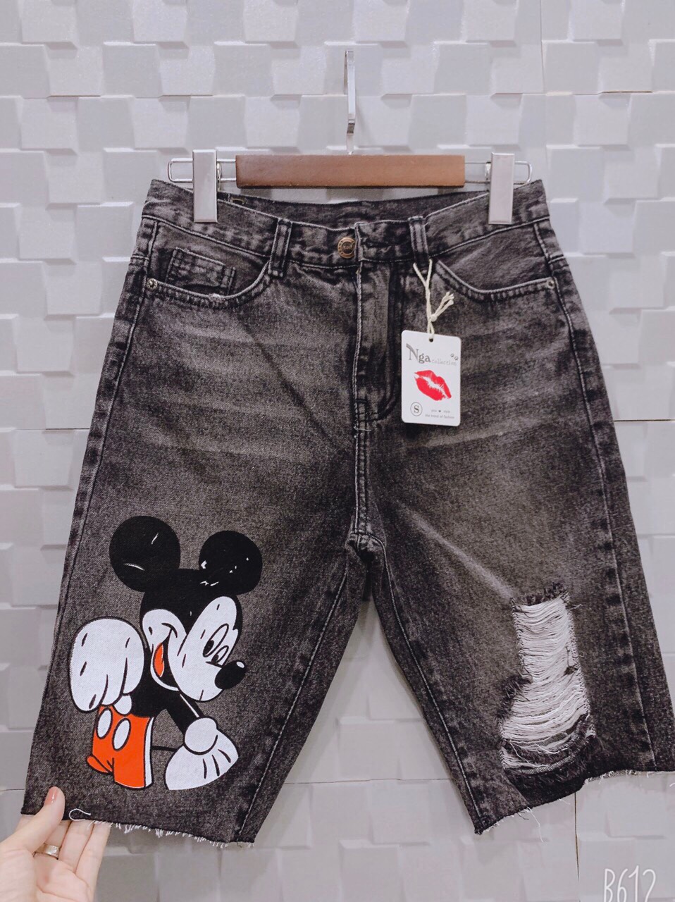 [HCM]Quần jean nữ ngố  quần jean lửng  quần  sọt jean quần đùi hình chuột micky siêu xinh dễ thương