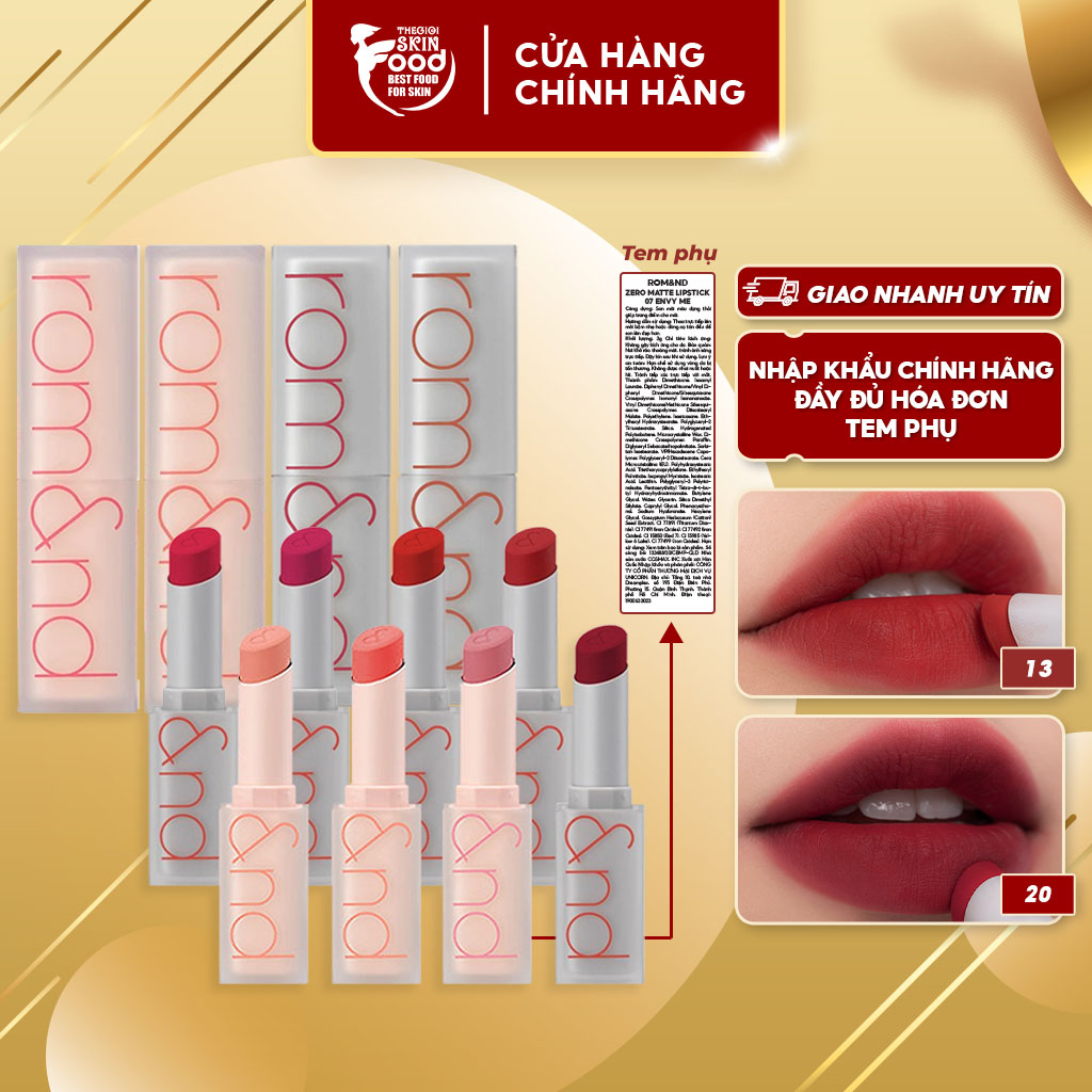 Son Thỏi Siêu Lì Cao Cấp Hàn Quốc Romand New Zero Matte Lipstick 3g 02