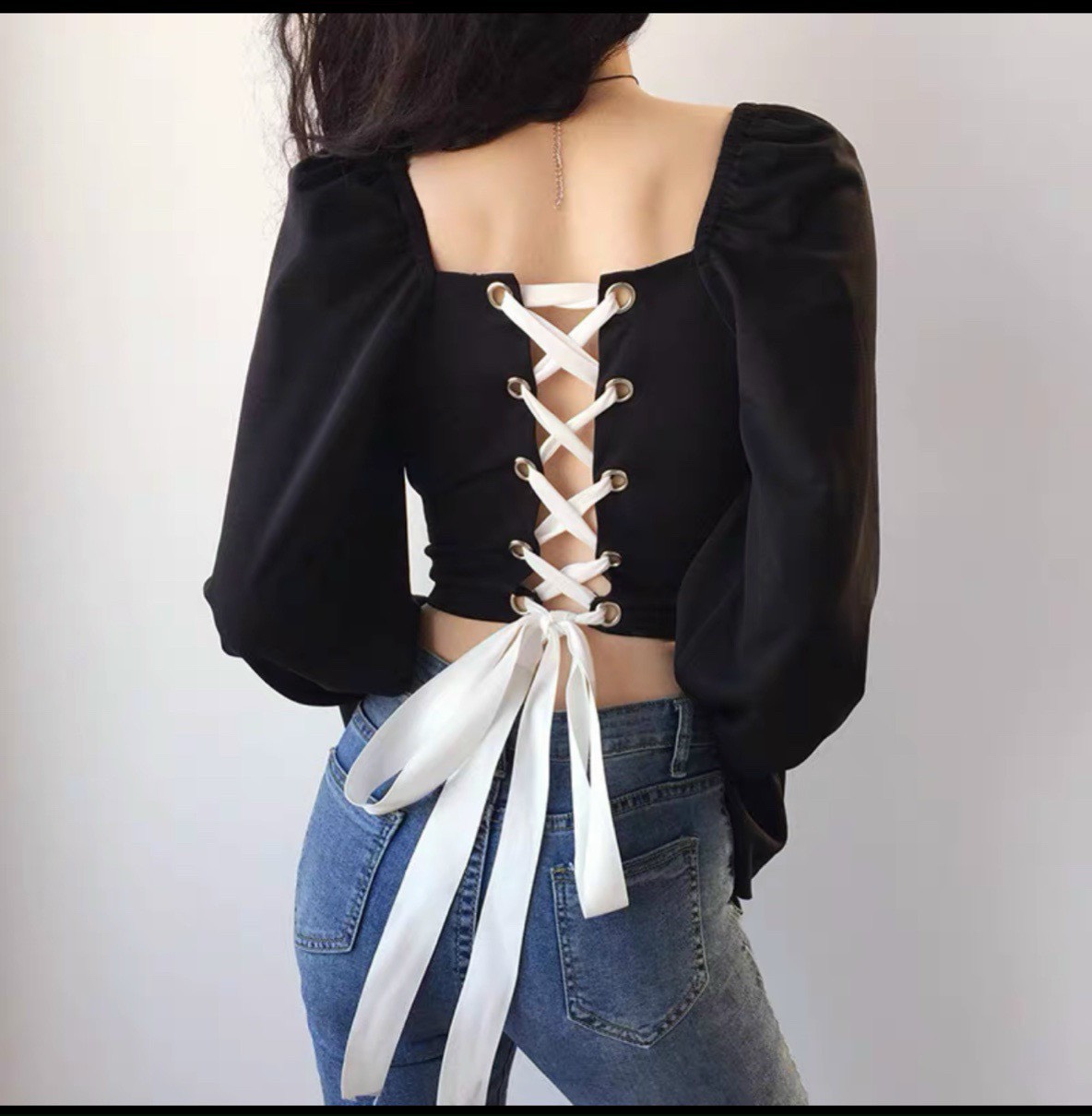 Áo thun tay dài phối đan dây sau lưng thời thượng TTSLA0368