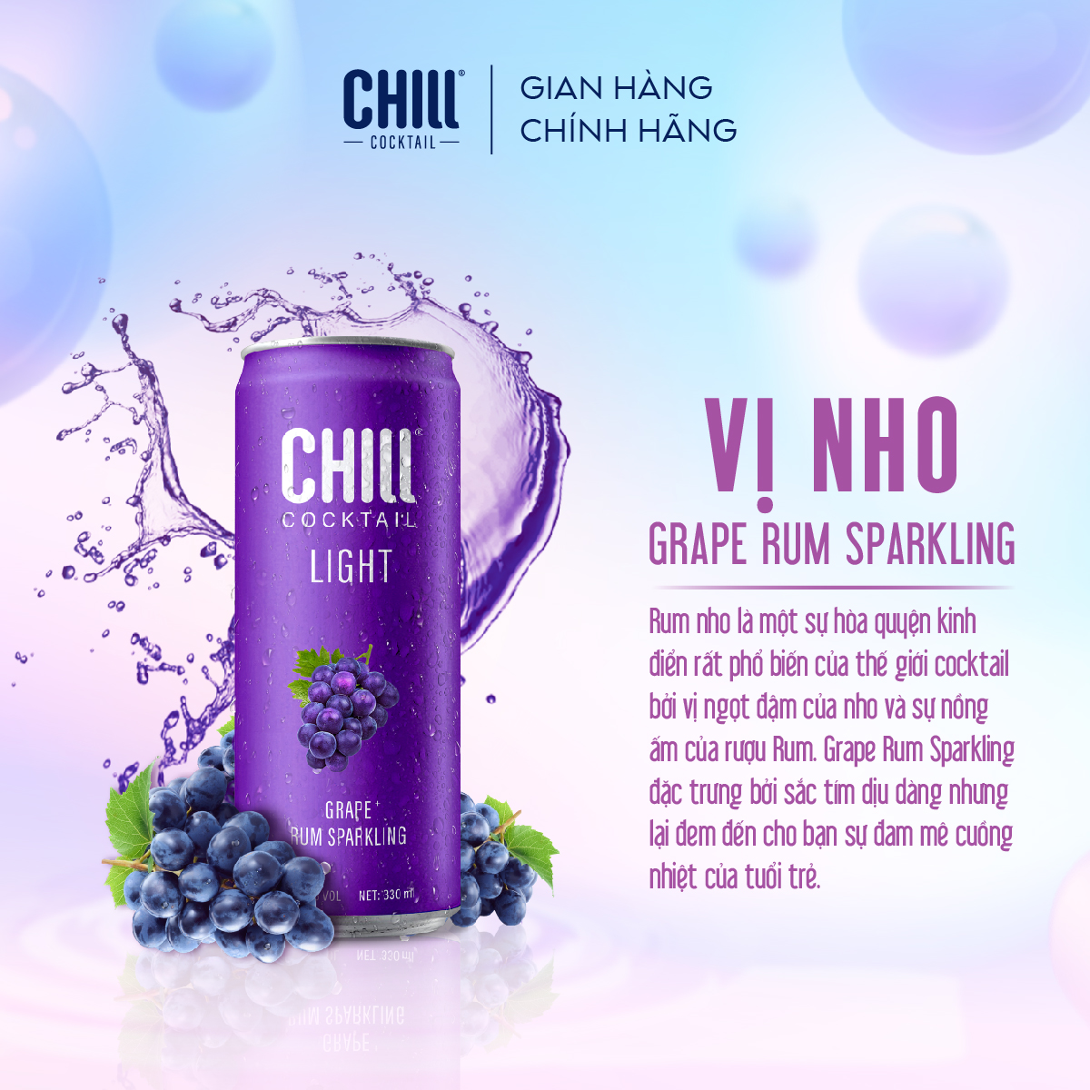 Thùng 24 lon Chill Cocktail vị Nho 330ml/lon (độ cồn 3%)