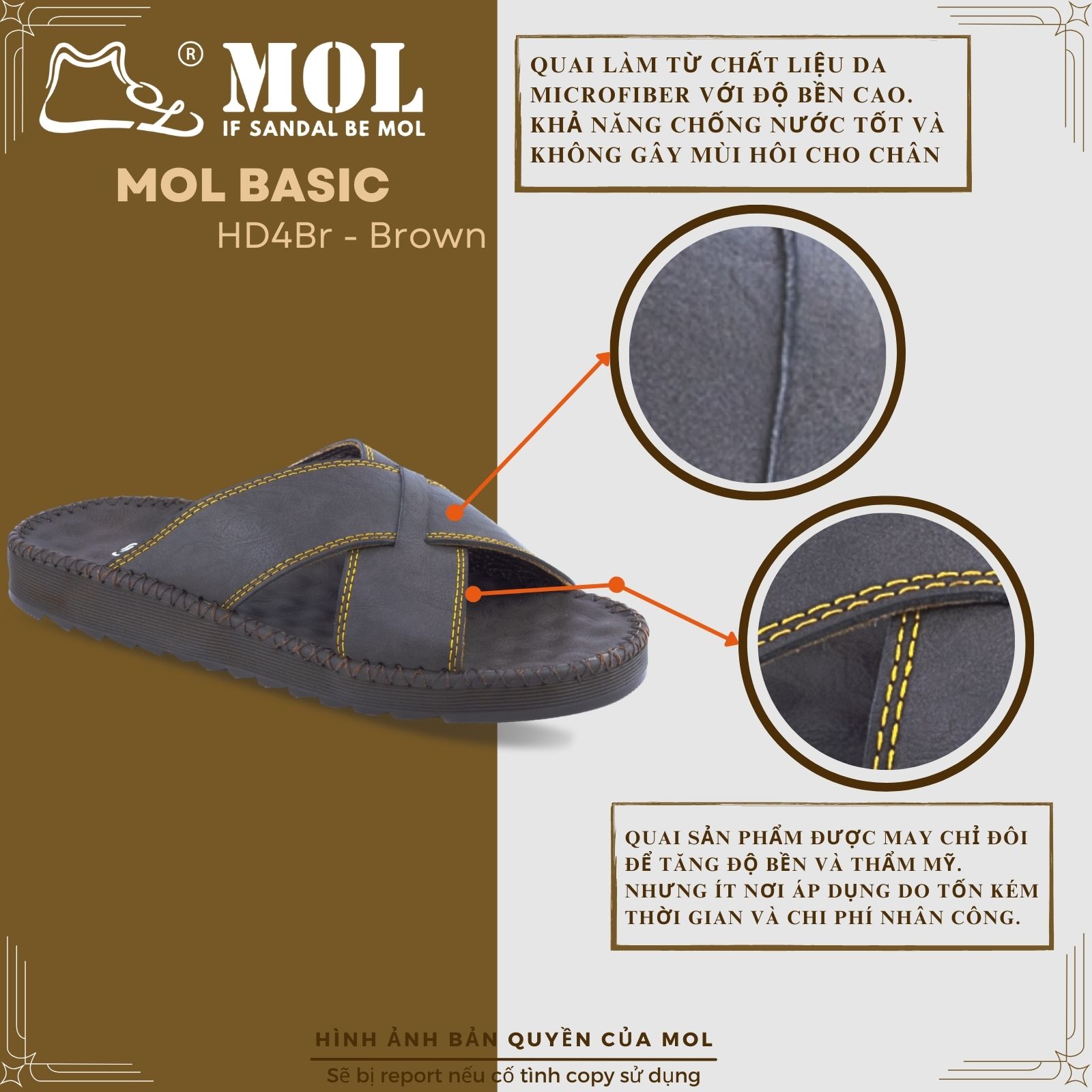 Dép nam quai chéo hiệu MOL da Bò HD4