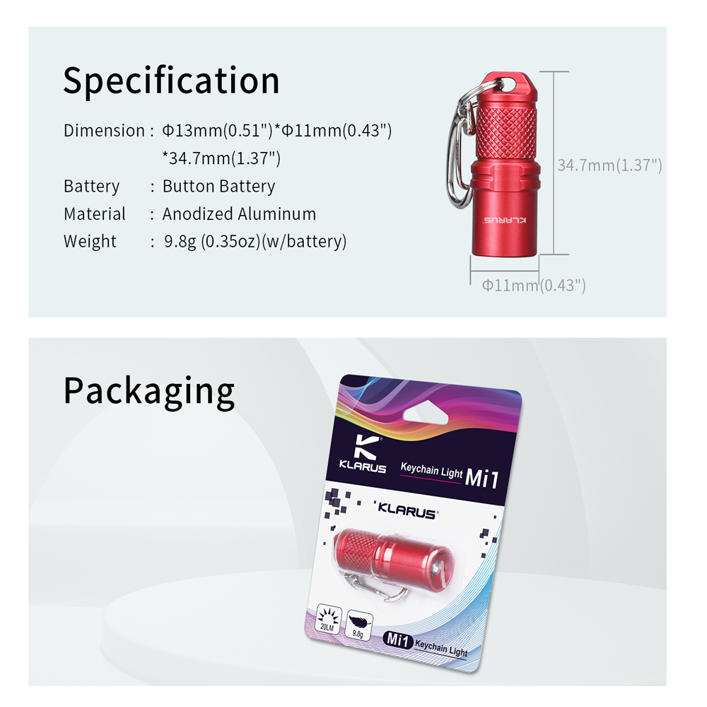 Đèn pin móc khóa nhỏ gọn thời trang KLARUS Mi1 - độ sáng 20lm thời gian sử dụng 25p Đèn Đèn pin