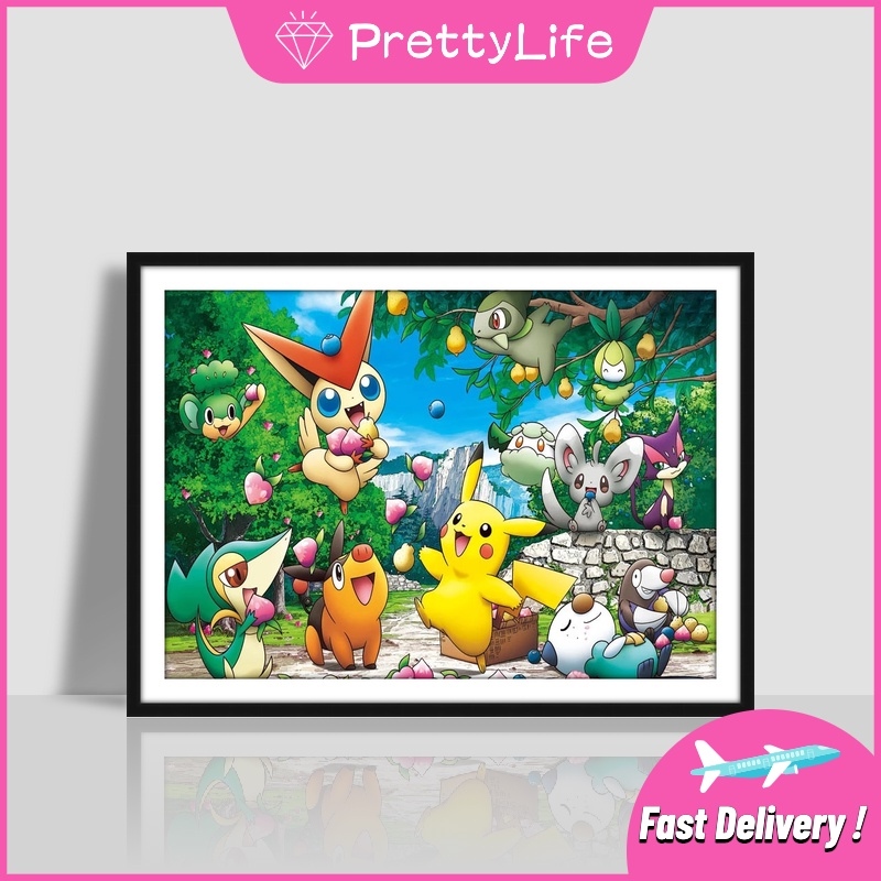 ✎□  Bộ tranh đính đá 5D họa tiết hoạt hình Pokemon độc đáo kích thước 30x40cm DIY dùng trang trí