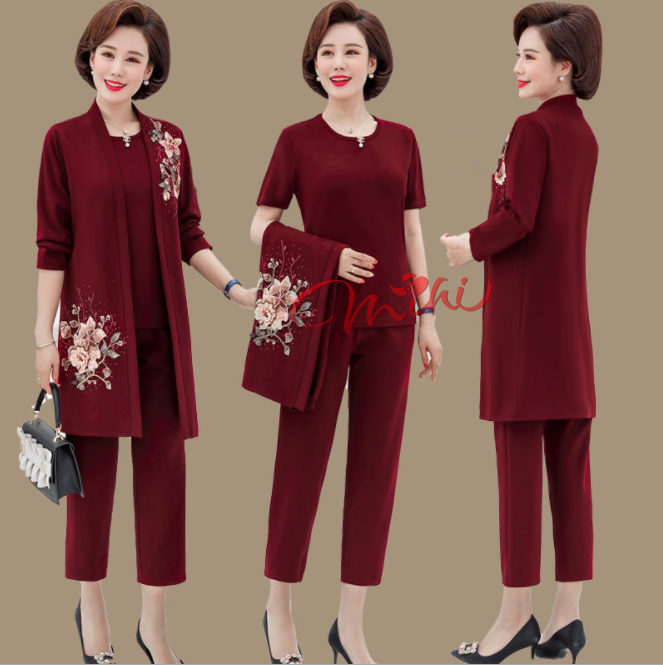 Set Bộ đồ trung niên nữ đẹp sang trọng B89 - Quần áo ngủ mặc nhà dài qua gối kiểu dáng thời trang cao cấp cho người lớn tuổi trung tuổi cho mẹ, cho bà U40 U50 U60 U70 giá rẻ Bigsize, cỡ lớn, người mập mặc thu đông chất cotton