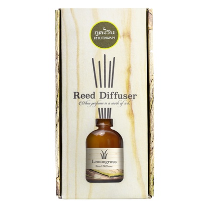 Tinh Dầu Thơm Phòng Phutawan Que Gỗ Aroma Reed Diffuser Hộp Vân Gỗ Thái Lan Chính Hãng 50ml