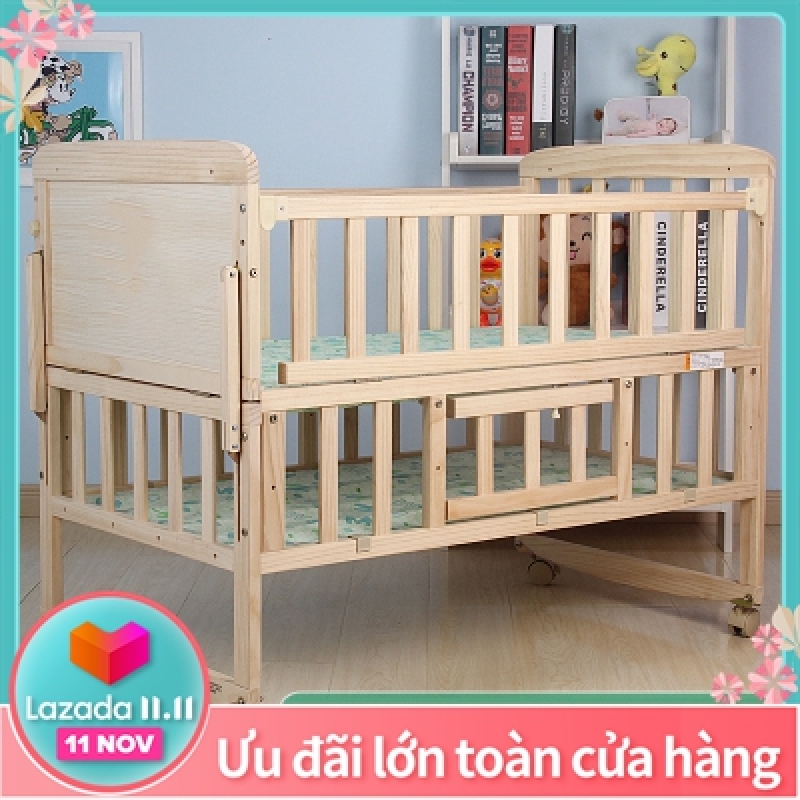 giường em bé gỗ mộc đa chức năng nhiều tầng nôi em bé không phun sơn có thể di động