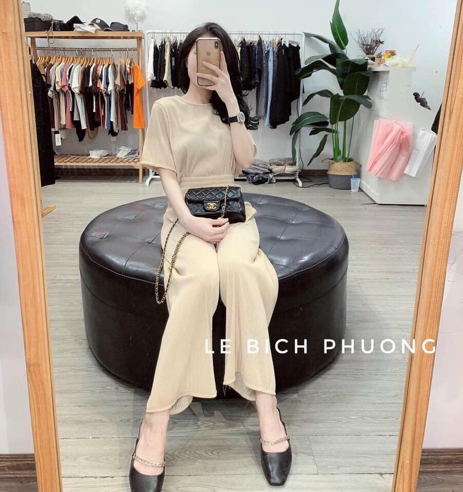 Set lụa dập ly quần ống rộng