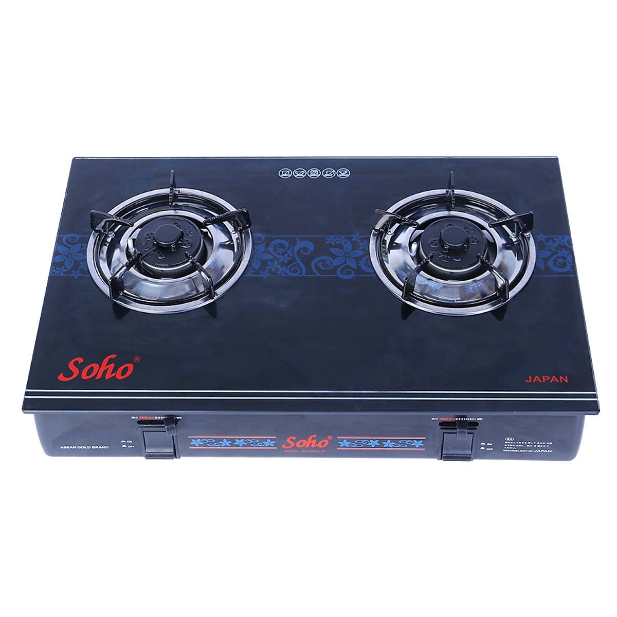 Bếp Gas Đôi Mặt kính IC NÚT NHẤN SOHO - 688GLP, họng bằng inox 304 không hít (Nhập khầu), Sen chia lửa đồng thau nặng