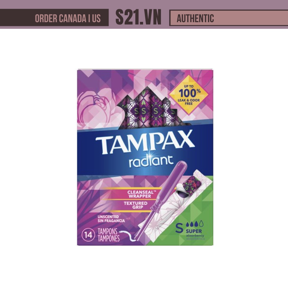 Băng vệ sinh tampon dạng ống | que tampax radiant 14 cái