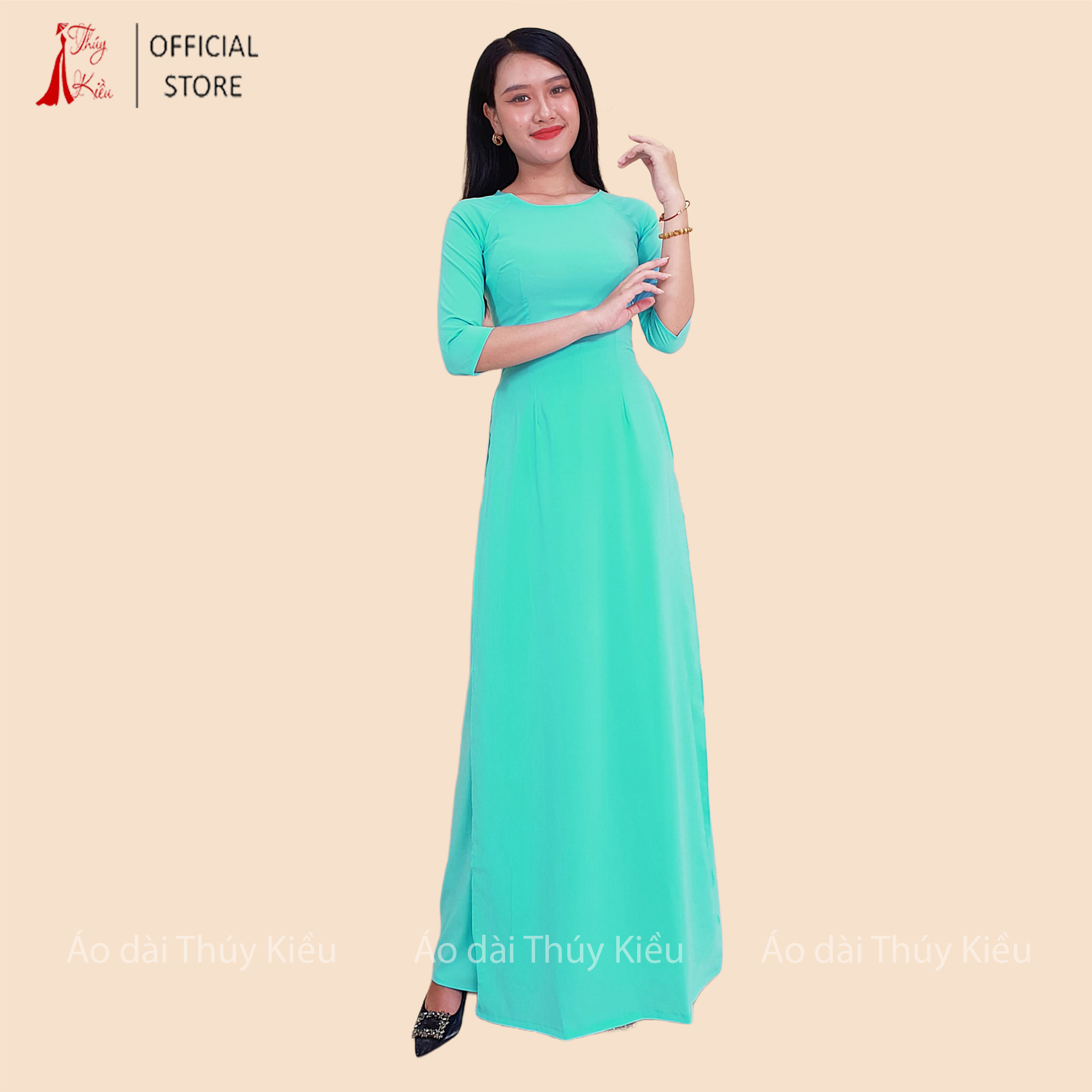 Áo dài trơn lụa Nhật cổ tròn màu xanh da trời AK24 ❤️FREESHIP❤️ mềm mại, co giãn, thấm hút mồ hôi, áo dài truyền thống, áo dài giá rẻ
