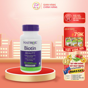 Thực phẩm chức năng bảo vệ sức khỏe Natrol Biotin Beauty 10000 mcg