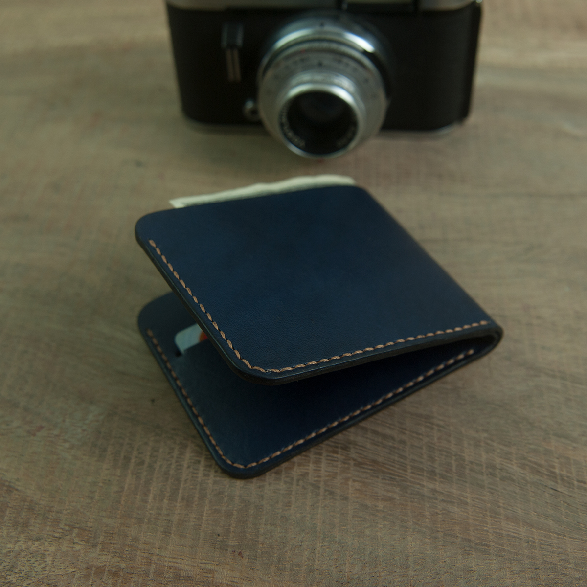 Ví da Minimalist handmade thủ công - Màu Xanh Navy - Da thật
