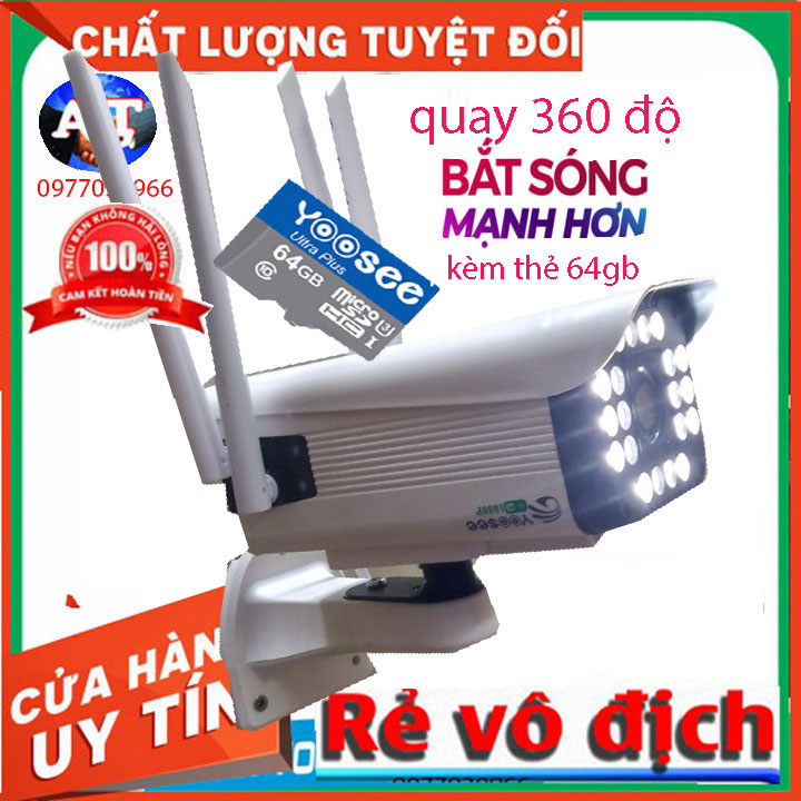 [kèm thẻ 32G 64G] Smart Camera Wifi Yoosee thân xoay ngoài trời đêm có mầu 2.4 Mpx FullHd 1920 x 1080p,XEM ĐÊM CÓ MÀU,Camera sử dụng trong nhà-ngoài trời,chống nước cực tốt, ghi âm, đàm thoại 2 chiều