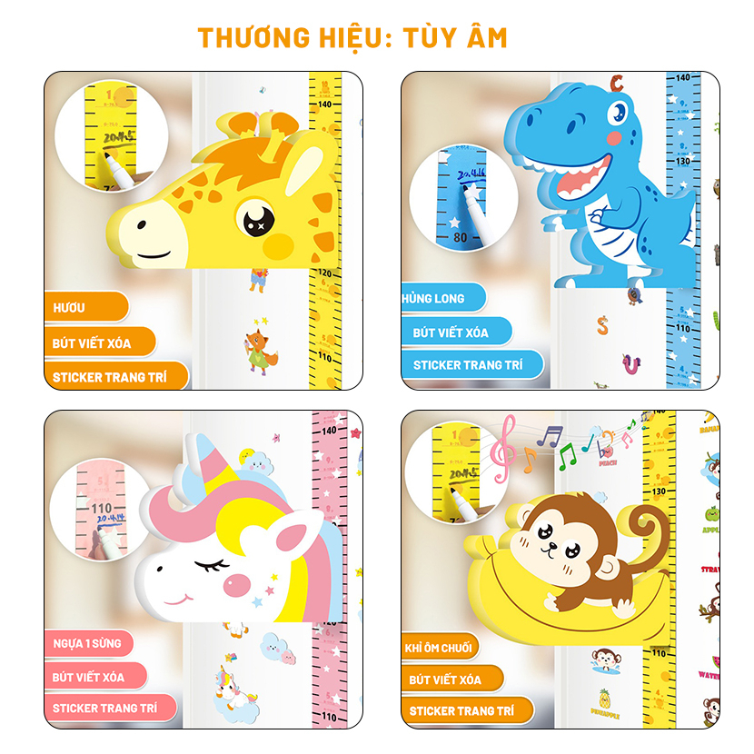 THƯỚC ĐO CHIỀU CAO DÁN TƯỜNG CHO BÉ KÈM DECAL TRANG TRÍ (Nhiều Mẫu)