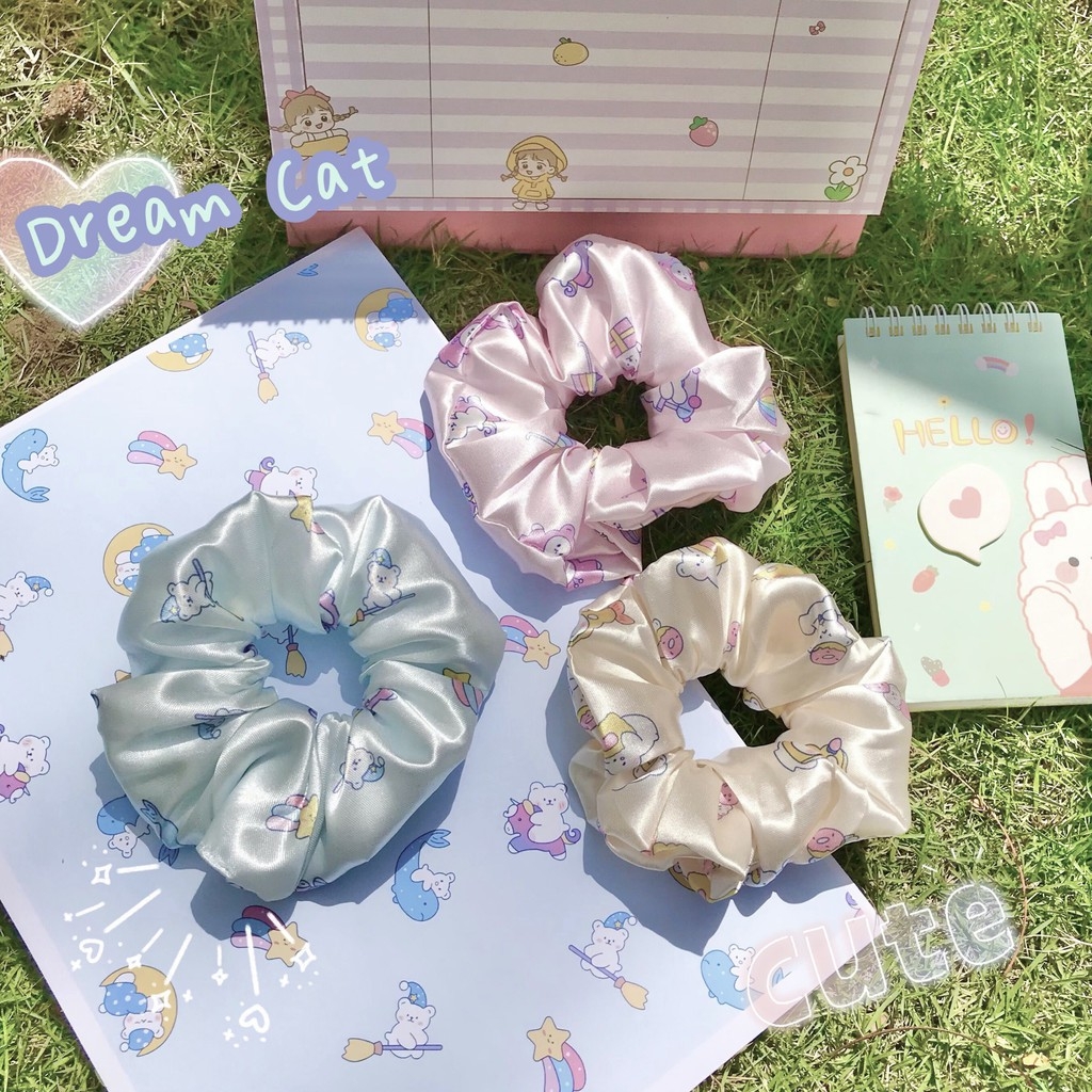 Dây cột tóc vải scrunchies hình thú - hình bò sữa