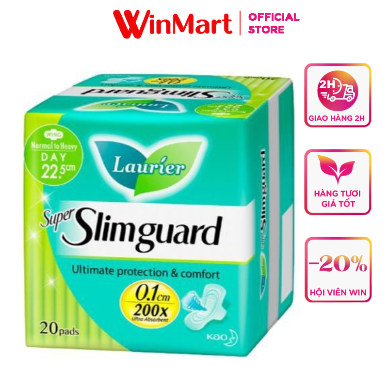 - Băng vệ sinh Laurier siêu mỏng có cánh 22,5cm 20 miếng