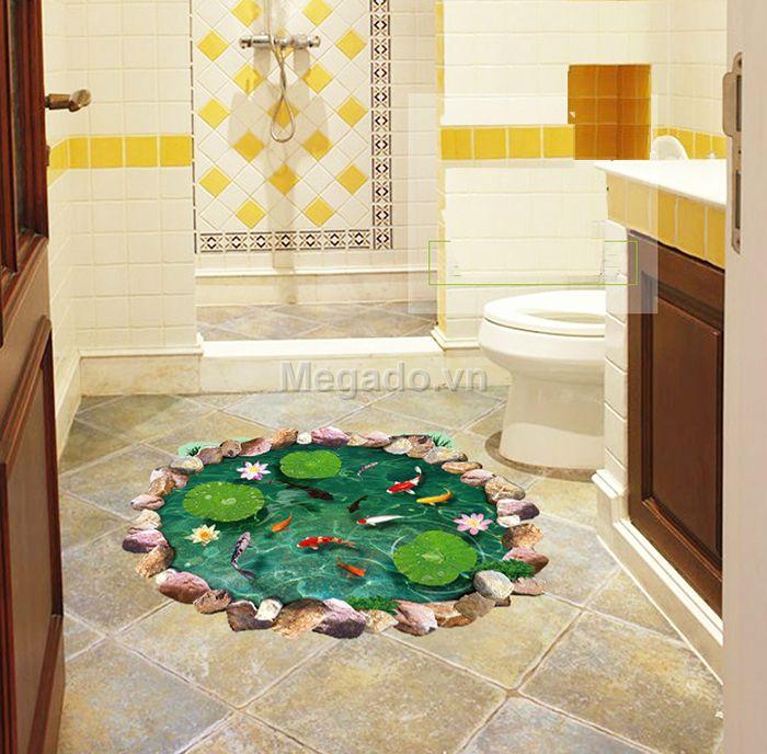 decal dán tường hồ cá sen tròn
