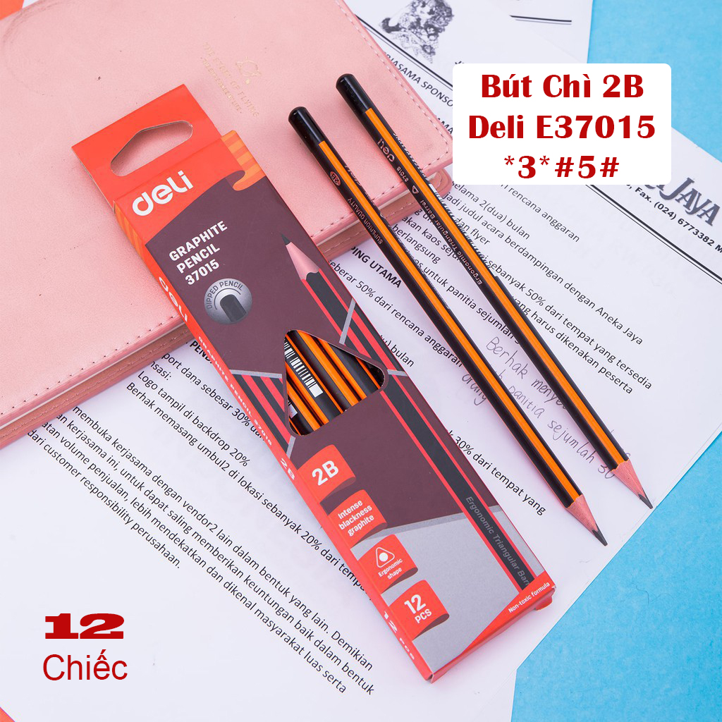 (Hộp 12 Cây) Bút chì gõ tam giác 2B Deli - E37013/E37015