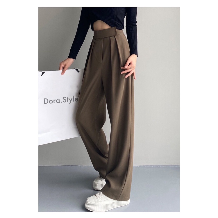Quần Nữ Dora Style Ống Rộng Cạp Dán, Siêu Hack Dáng, Phong Cách Hàn Quốc
