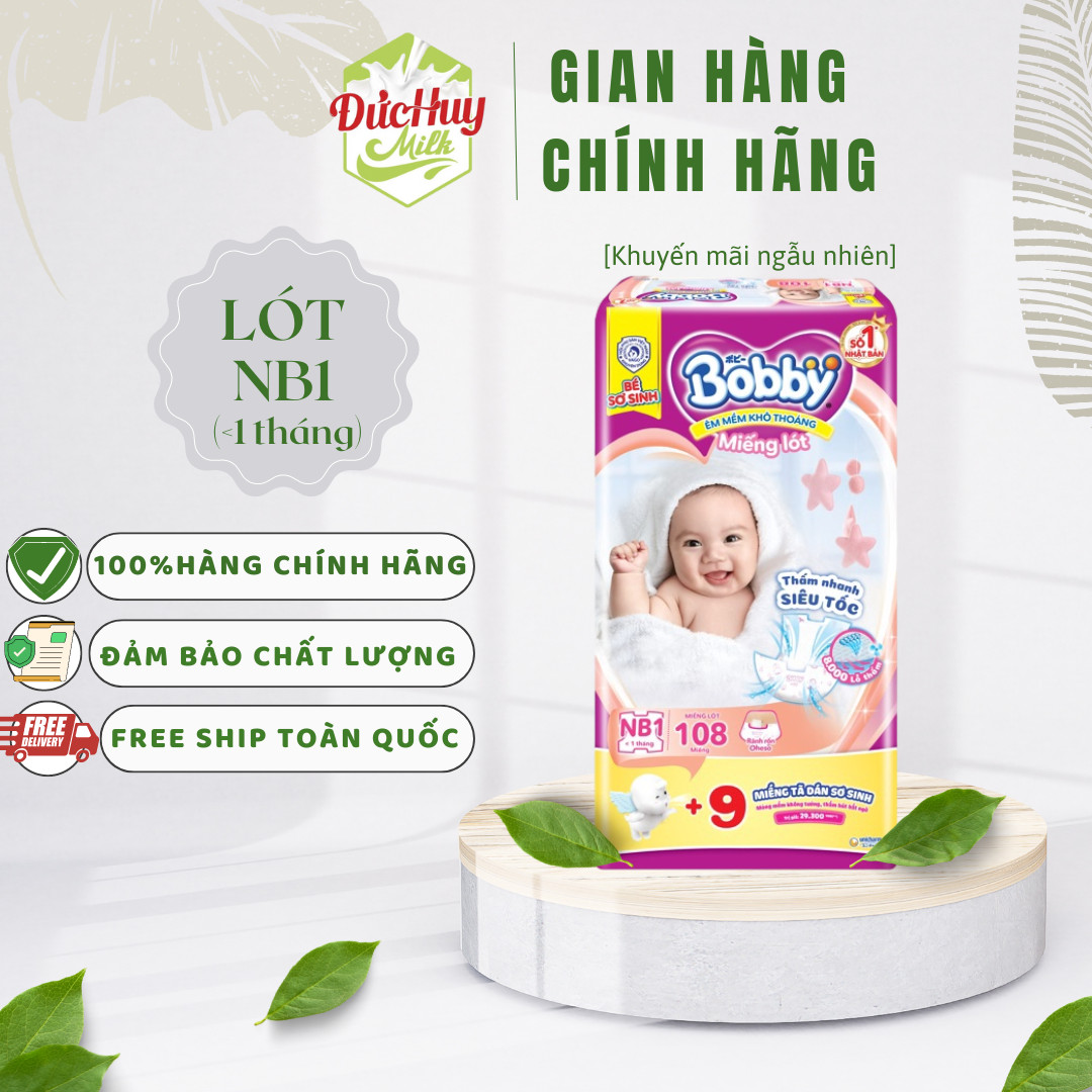 Miếng lót sơ sinh bobby newborn nb1-108 / nb2 km theo từng thời điểm