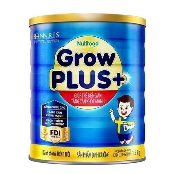 Sữa Bột Nutifood Grow Plus+ Xanh Hộp 1,5kg (Dinh dưỡng hiệu quả giúp trẻ tăng cân khỏe mạnh từ 1~10 tuổi)