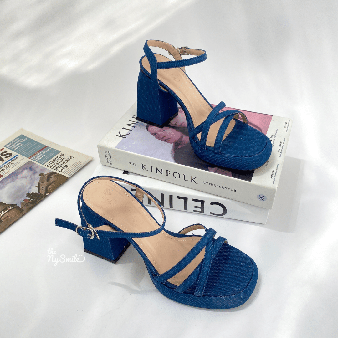 Giày nữ gót 11p đúp quai mảnh gót vuông - thenysmile - rina