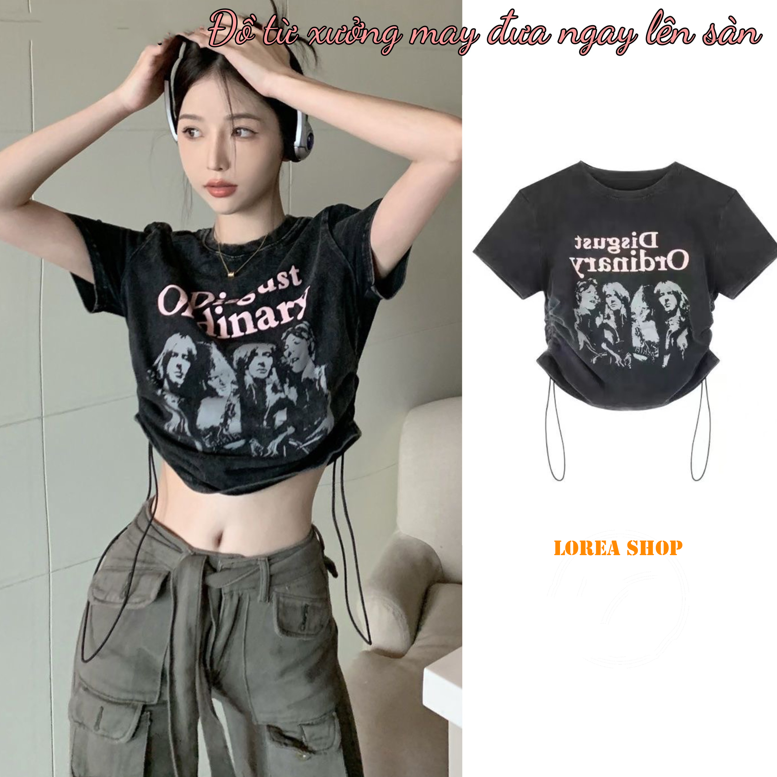 Áo thun croptop kiểu dây rút siêu chất ordinary 2023