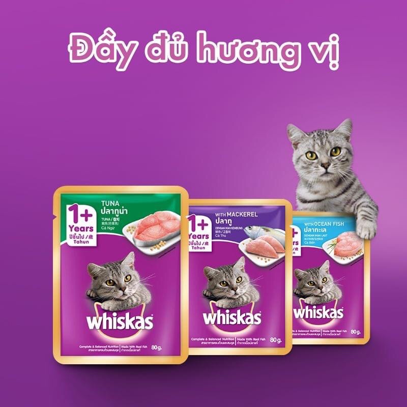 [COMBO 24 GÓI] Sốt Whiskas Cho Mèo Gói 80gr - Mix Nhiều Vị -  [Nông Trại Thú Cưng]