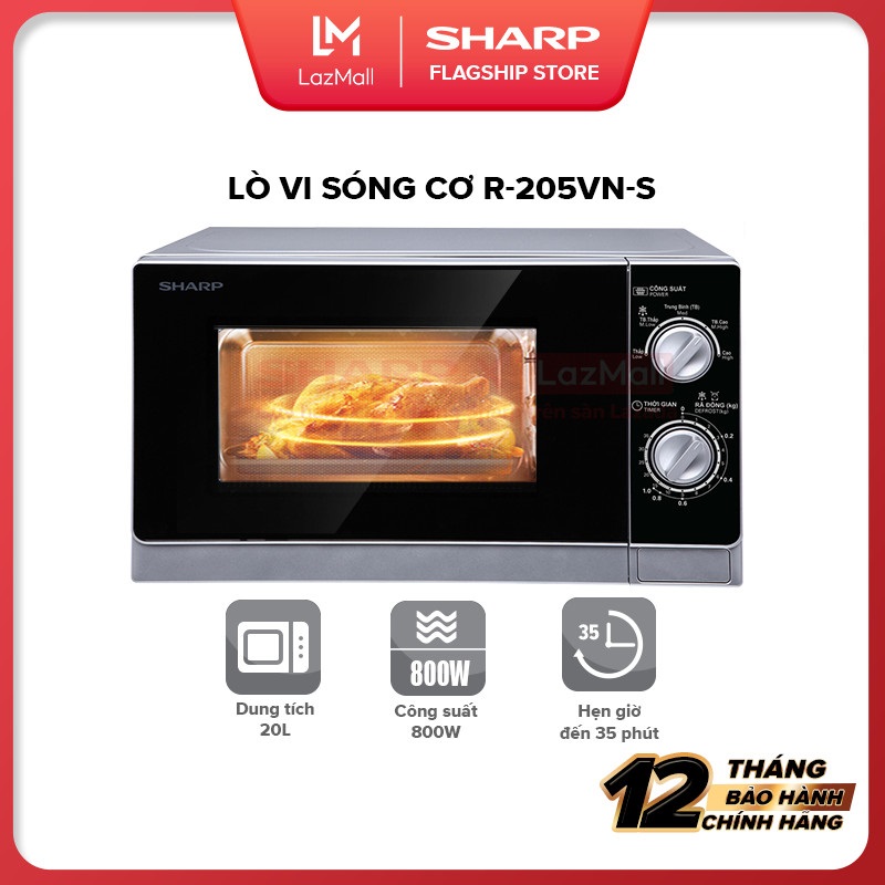 Lò Vi Sóng Cơ R-202VN-S/R-203VN-M/R-205VN-S [800W + 5 mức công suất + Hẹn giờ 35p] - Hàng Chính Hãng Bảo Hành 12 tháng