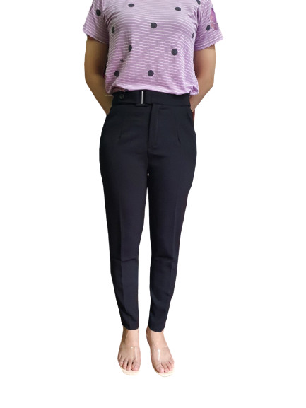 Quần baggy tây mix đai cúc lệch
