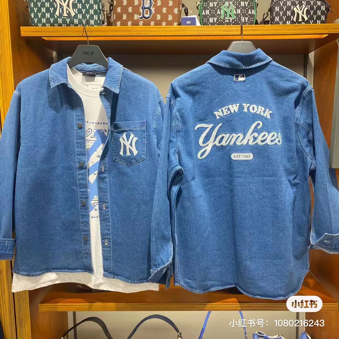 2023 mẫu mới mlb yankees 2023 áo sơ mi denim màu trơn mẫu mới mùa thu