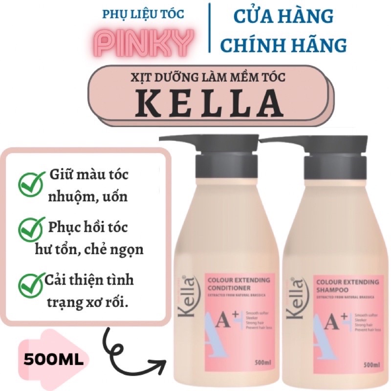 Combo dầu gội dầu xả kella a + dành cho tóc nhuộm, uốn, duỗi 500ml