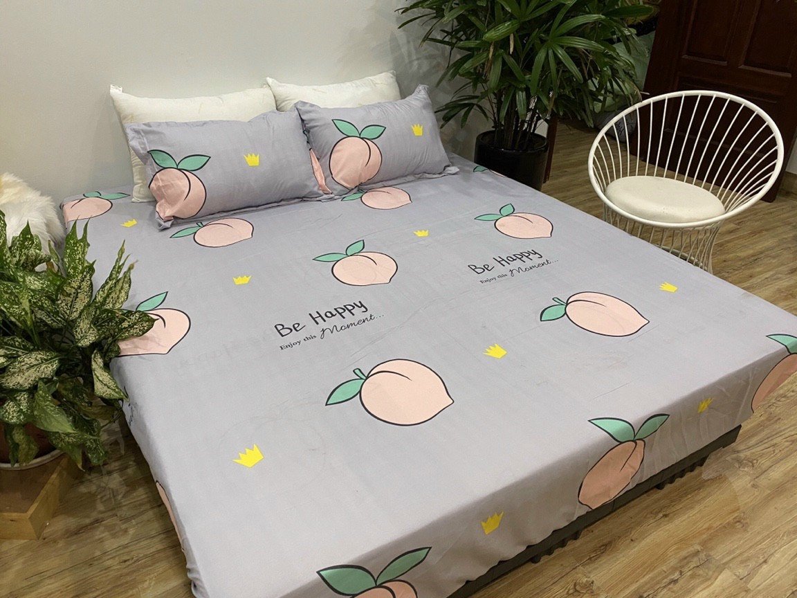Bộ ga gối cotton poly 3 món họa tiết mẫu đào tím Bà Béo  Kho chăn ga gối, ga giường, drap giường