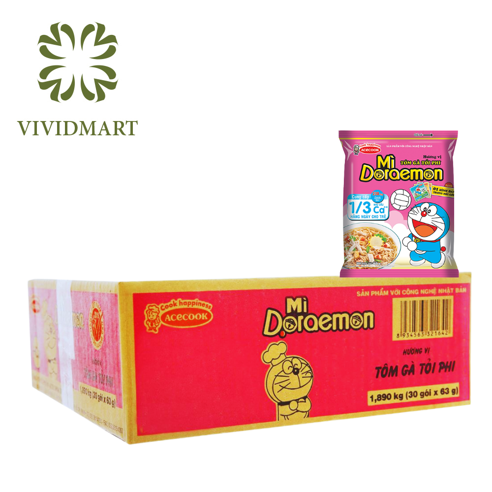 [1 BOX OF 30 PACKAGES/ 1 FLAVOUR] - ACECOOK - DORAEMON INSTANT NOODELS 2 FLAVORS: BEEF AND CHEESE ROLL UP FLAVOUR AND GARLIC CHICKEN AND SHRIMP FLAVOUR (62G - 63G/PACKAGE)