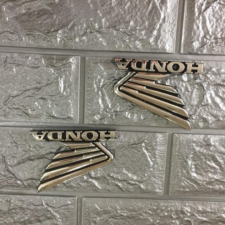Bộ tem logo nổi cánh én HONDA màu BẠC