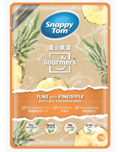 Thức ăn pate cho mèo Snappy Tom trái cây bịch 70 gr