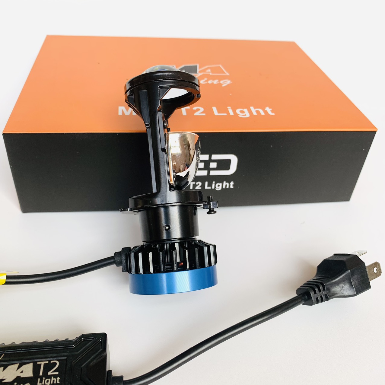 Đèn led bi cầu mini T2 Light chân H4 kính tím