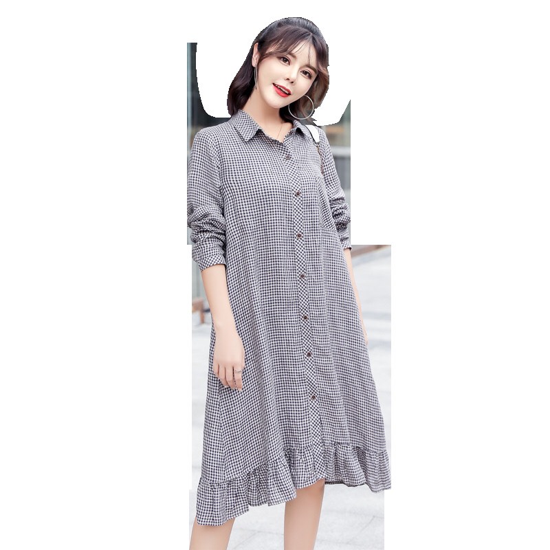 Váy bầu kẻ đen dáng sơ mi đuôi nhún