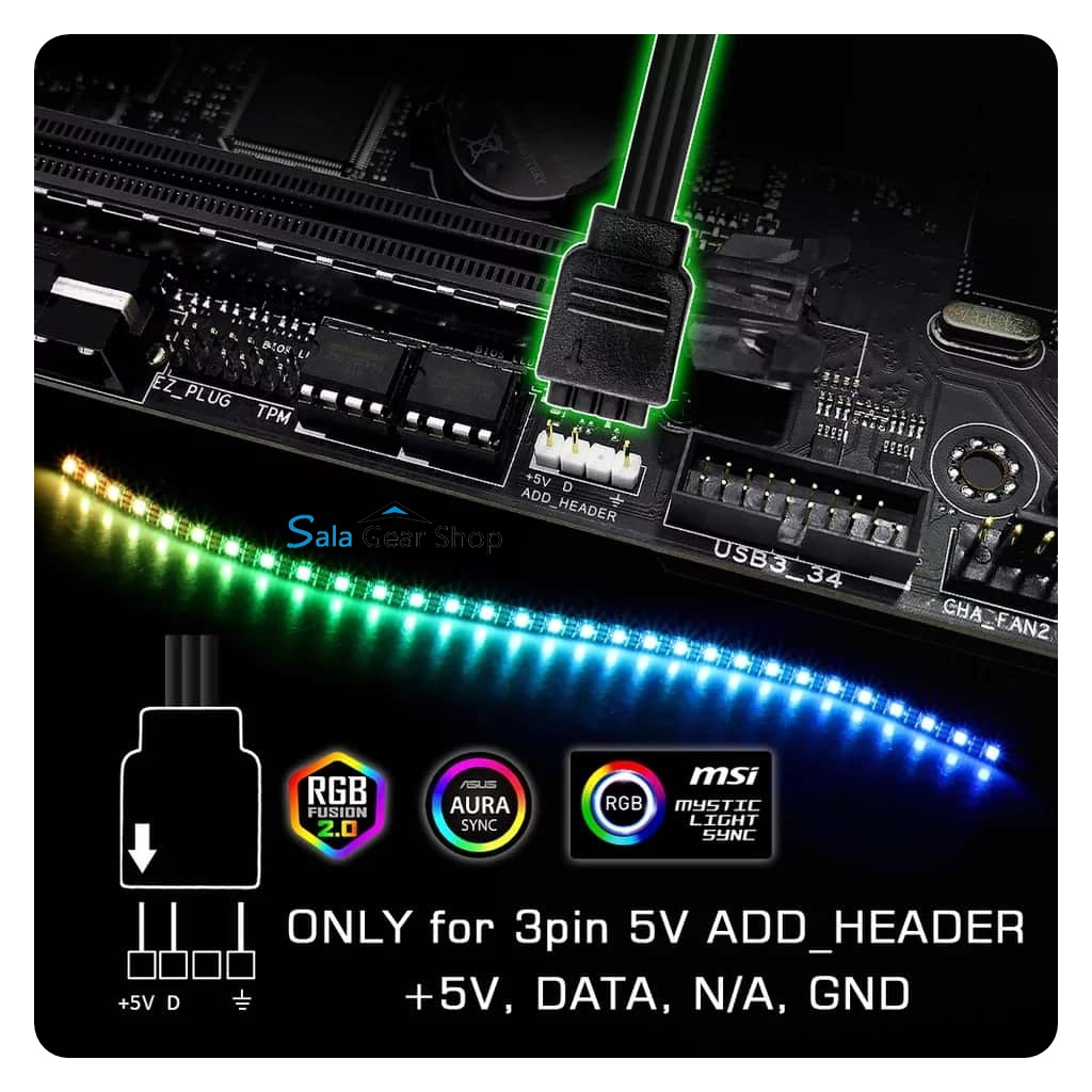 Dây led RGB Mỏng 5mm dài 20cm 5v 3Pin dành cho máy tính