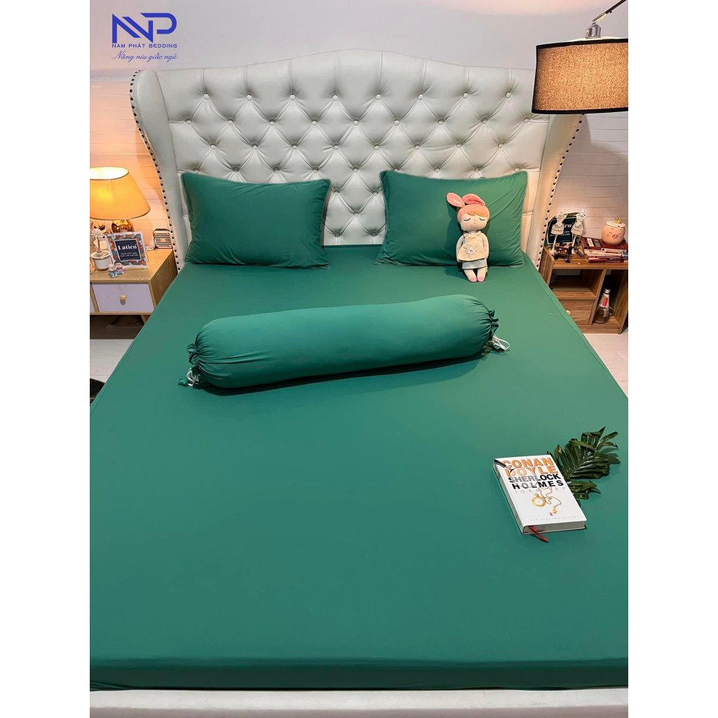 Bộ 4 MÓN Ga Giường Thun Silk Cao Cấp Màu Trơn