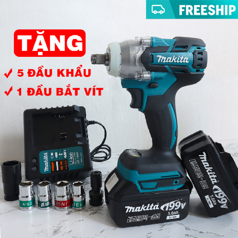 [ Tặng 6 đầu khẩu ] Máy Siết Bulong Makita 199V - Không Chổi Than - Lõi đồng 100% - PIN chuẩn 10 ...